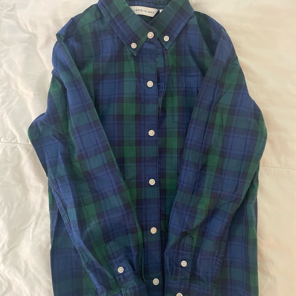 Classic Green and Blue Plaid Boys Button Down Shirt